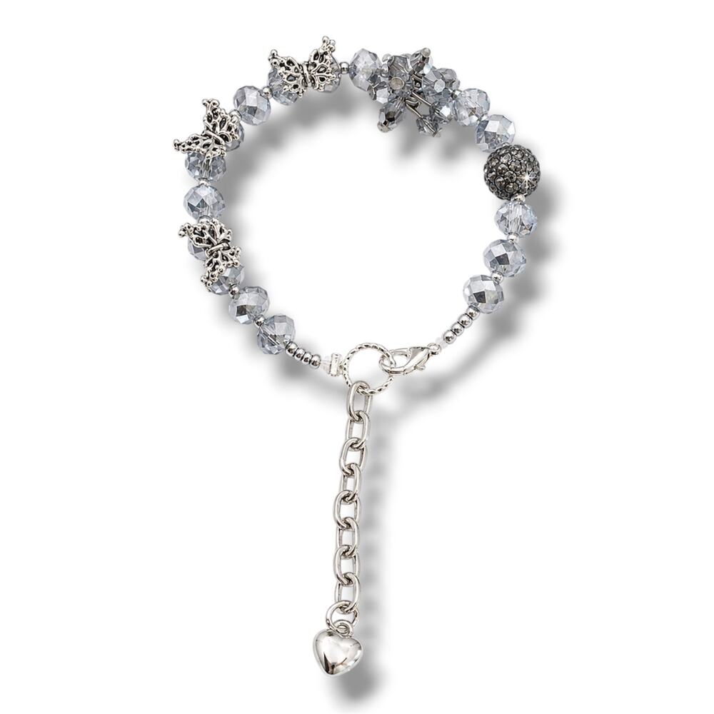 Silver Butterfly Swarovski Beaded Bracelet